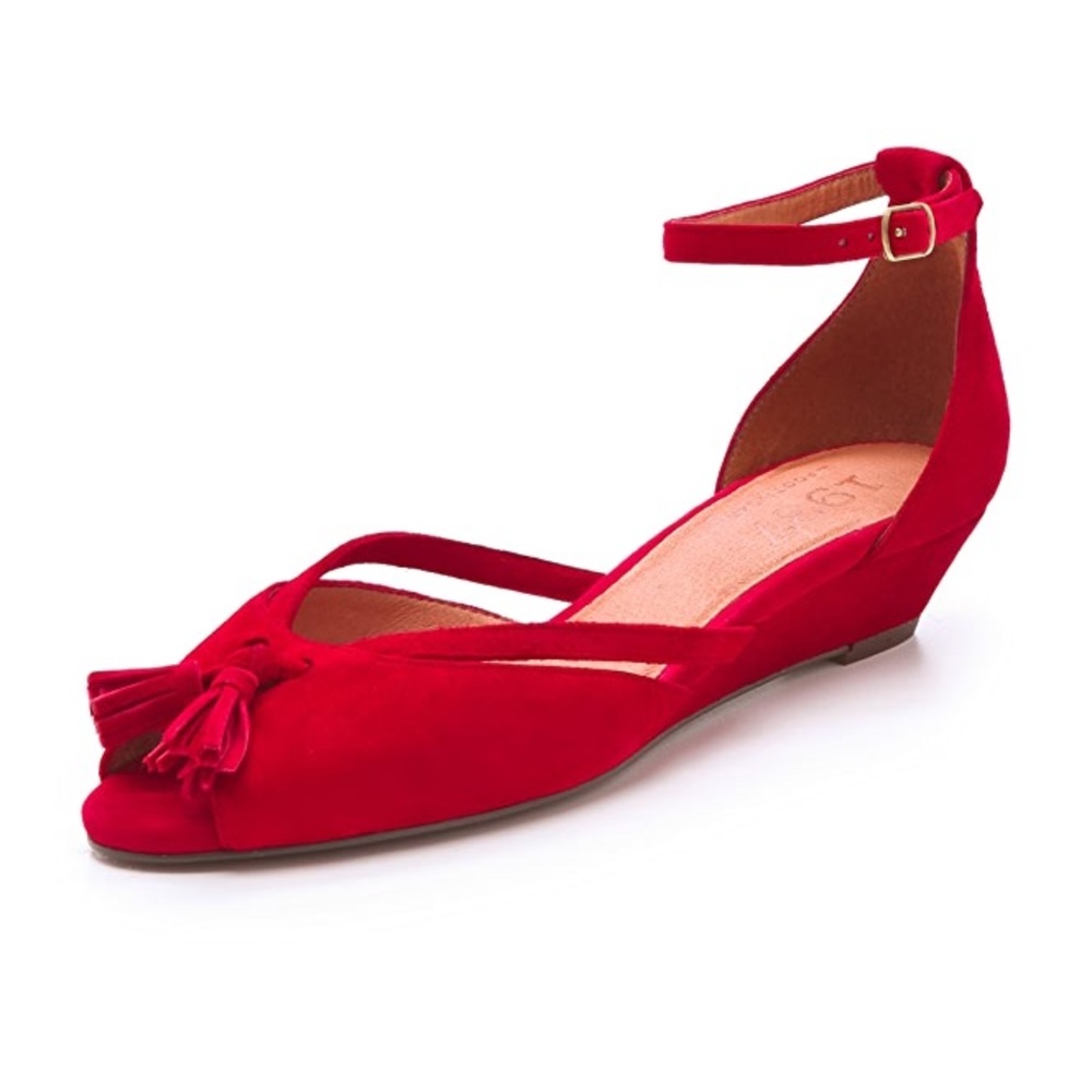 Madewell Peeptoe Suede Tassel Mini Wedge